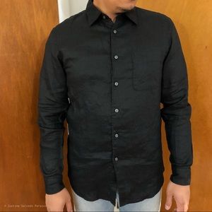 UNIQLO Black Linen Casual Button Down Shirt
